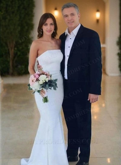 2025 Classic Mermaid/Trumpet White Strapless Satin Wedding Dresses / Bridal Gowns