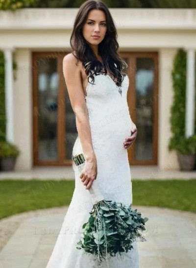 2025 Sheath Lace Sweetheart Backless Maternity Wedding Dresses / Bridal Gowns