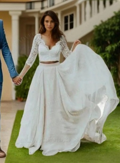 A Line/Princess Chiffon Sweetheart Two Pieces Lace Beach Two Pieces Wedding Dresses / Bridal Gowns 2025
