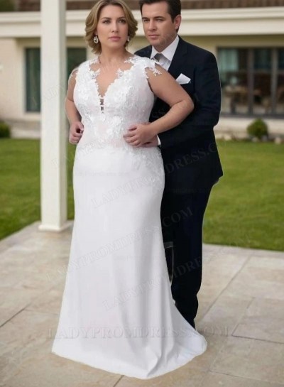 2025 New Arrival Sheath Sweetheart Capped Sleeves Lace Plus Size Wedding Dresses