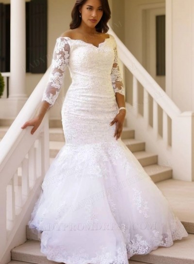 2025 Sexy Mermaid Long Sleeves Off Shoulder Lace Wedding Dresses