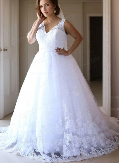 2025 Amazing White V Neck Ball Gown Lace Plus Size Wedding Dresses