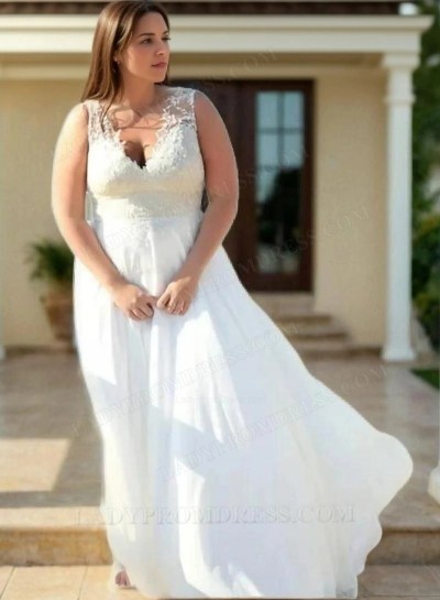 2025 A Line Chiffon V Neck Plus Size Lace Beach Wedding Dresses