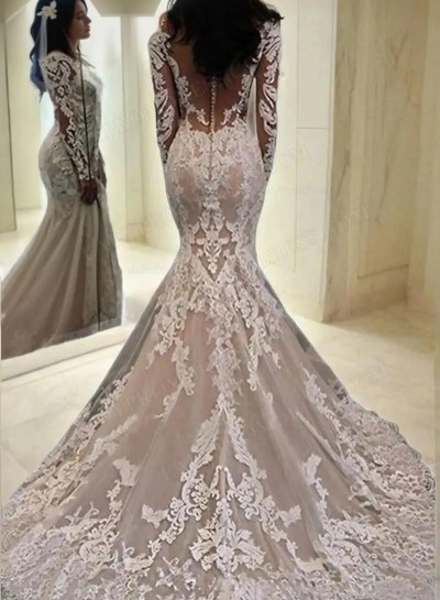 2025 New Arrival Mermaid Long Sleeves See Through Back Sweetheart Long Lace Wedding Dresses