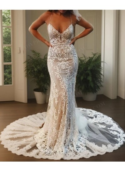 2025 Sexy Mermaid Sweetheart Spaghetti Straps Halter Lace Wedding Dresses