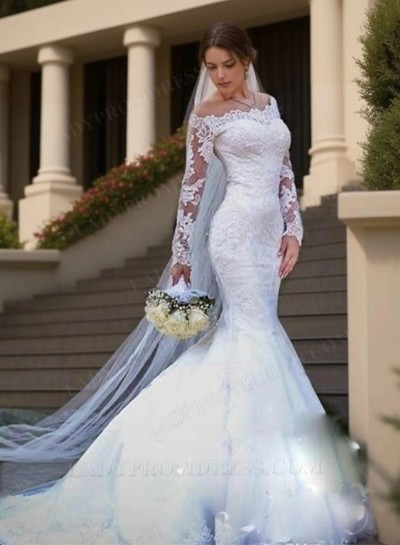 Mermaid Long Sleeves Off Shoulder Lace Long Wedding Dresses 2025