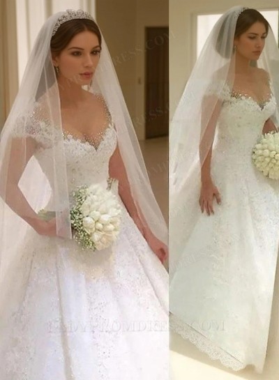 2025 New Arrival Cap Sleeve Lace Ball Gown Wedding Dresses