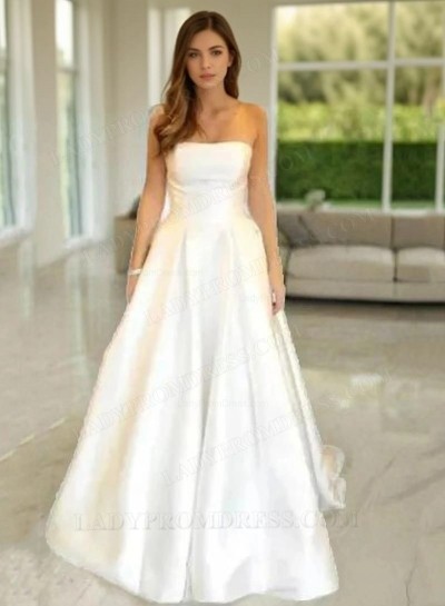 Simple A Line Strapless Floor-length Plain 2025 Wedding Dresses