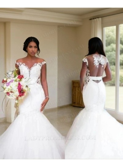 2025 Mermaid Off the Shoulder Backless Tulle Wedding Dresses