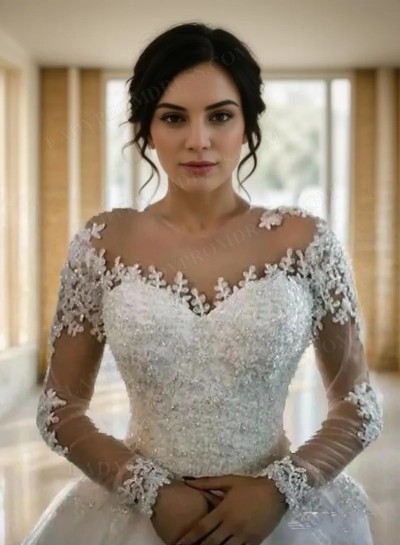 2025 Classic Long Sleeves Ball Gown Wedding Dresses With Appliques