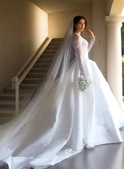 2025 Elegant A Line Satin Sweetheart Long Sleeves Wedding Dresses