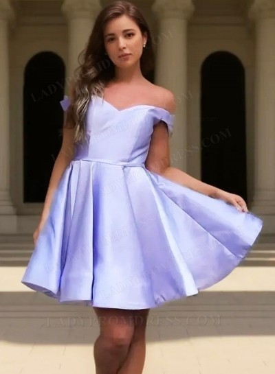 A Line Satin Lavender Off Shoulder Short 2025 Homecoming Dresses