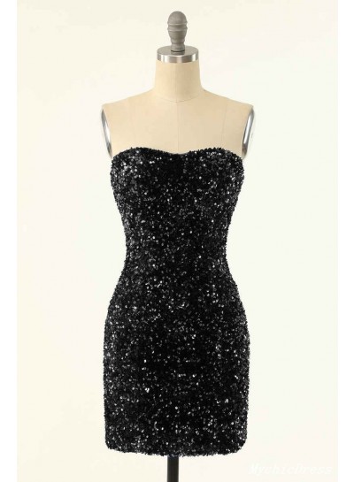 2025 Black Sheath Sweetheart Strapless Mini Sequins Homecoming / Graduation Party Dresses
