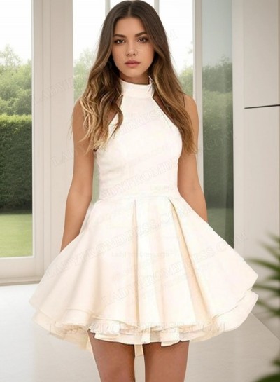 2025 A-line Princess Satin Halter Sleeveless Layers Short/Mini Homecoming Dresses