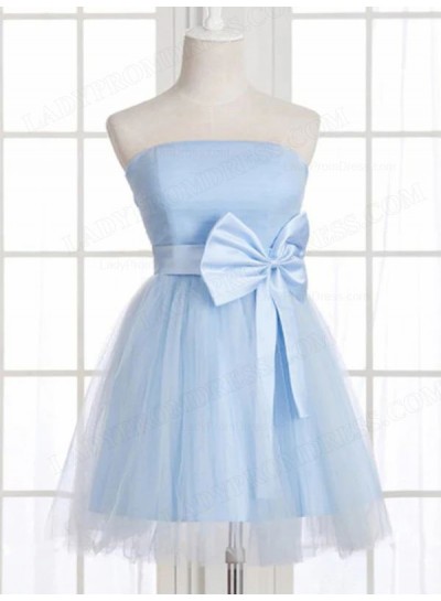 2025 A-line Princess Strapless Sleeveless Satin Tulle Bowknot Short/Mini Homecoming Dresses