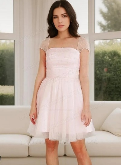 2025 A-line Princess Bustier Cap Sleeves Zipper Short/Mini Homecoming Dresses