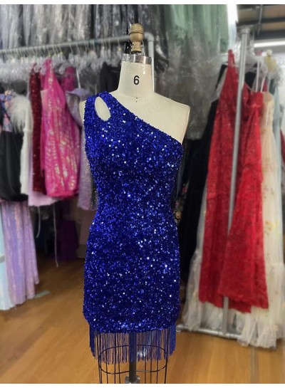 2025 Sheath/Column One Shoulder Sequin tassels Sleeveless Short/Mini Homecoming Dresses