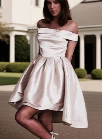 A-Line Princess Sleeveless Off-the-Shoulder Satin Short Homecoming Dresses
