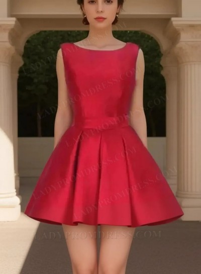 A-Line Princess Sleeveless Scoop Sash Satin Short Homecoming Dresses