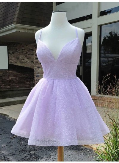 2025 A-line Princess Tulle V-neck Sleeveless Lilac Short/Mini Homecoming Dresses