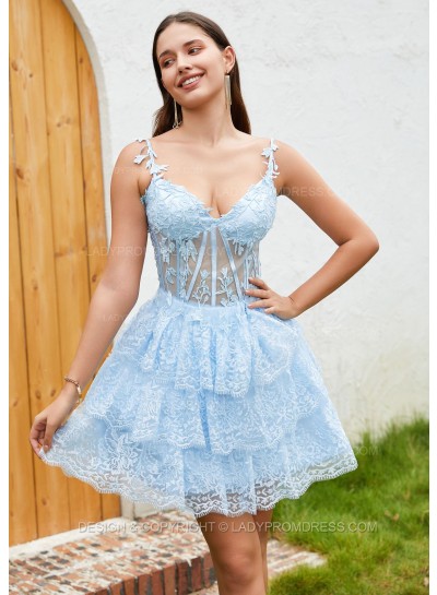 2025 A-line Princess Applique Spaghetti Straps Lace Short/Mini Homecoming Dresses