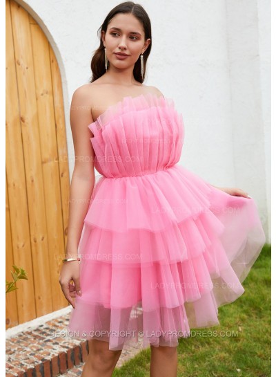 2025 A-line Princess Tulle Strapless Layers Sleeveless Short/Mini Homecoming Dresses