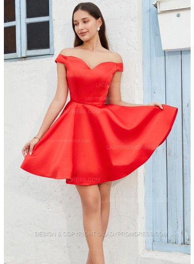 2025 A-line Princess Off the Shoulder Silk like Satin Short/Mini Homecoming Dresses