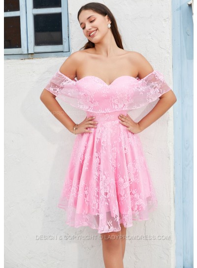 2025 A-line Princess Lace Off the Shoulder Back Zipper Short/Mini Homecoming Dresses
