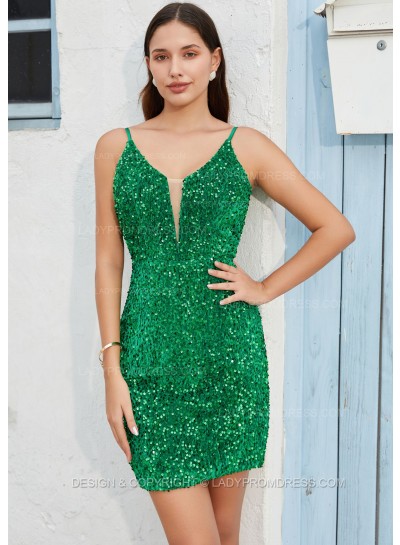 2025 Sheath/Column V neck Lace up Sequin Short/Mini Homecoming Dresses, As Picture & Size 2 - 26W In Stock & Ships in 48 Hours