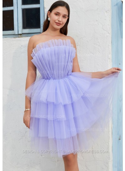 2025 A-line Princess Tulle Layers Strapless Sleeveless Short/Mini Homecoming Dresses