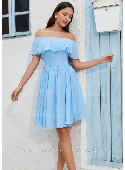 2025 A-line Princess Chiffon Off the Shoulder Knee-Length Homecoming Dresses, As Picture & Size 2 - 26W In Stock & Ships in 48 Hours