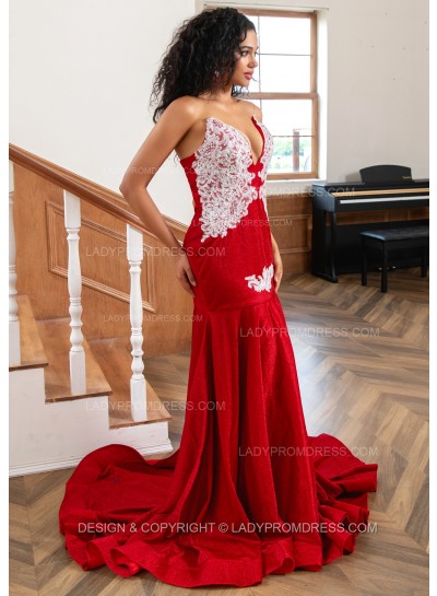 Red Sweetheart Sequence Sheath Strapless Long Prom Dresses 2025 With Sequence