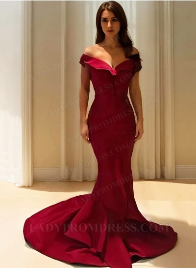 2025 Mermaid Satin Sweetheart Burgundy Prom Dresses