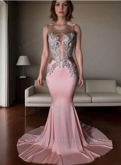 2025 Pink Mermaid Satin Long Prom Dresses