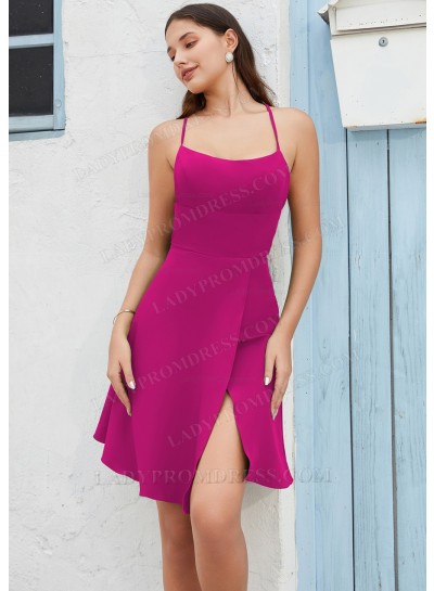 Fuchsia A-line Spaghetti Straps Knee-Length Cocktail Homecoming Dresses