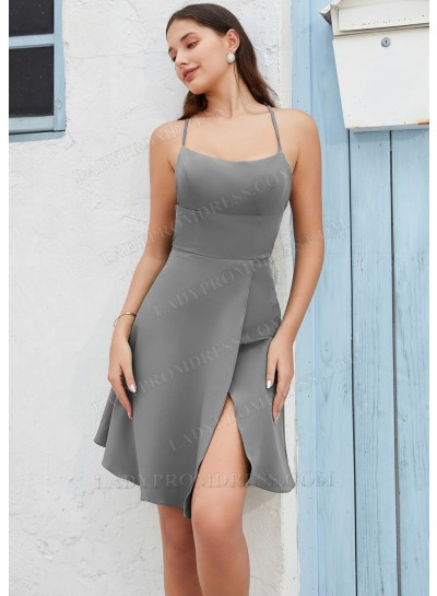 Grey A-line Spaghetti Straps Knee-Length Homecoming Dresses