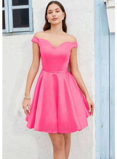 Hot Pink A-line Off the Shoulder Silk like Satin Sweet 16 / Homecoming Dresses