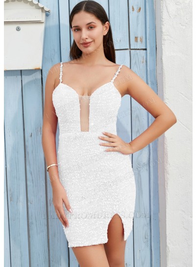 White A-line Princess Sequins Sweetheart Sleeveless Classy Graduation Dresses