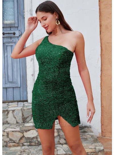 Hunter Green Sheath/Column One Shoulder Corset Short/Mini Homecoming Dresses