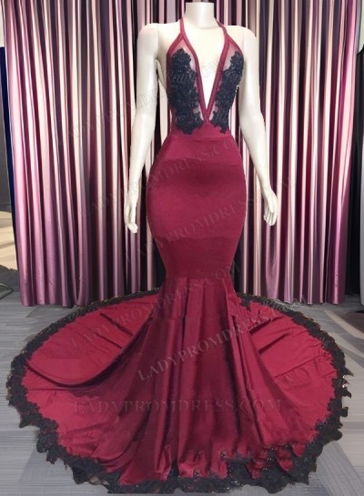 Sexy Mermaid V Neck Backless Burgundy And Black Long Prom Dress 2025