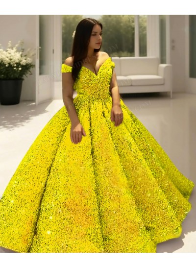 Daffodil Off the Shoulder Ball Gown Sequins Quinceanera Prom Dresses