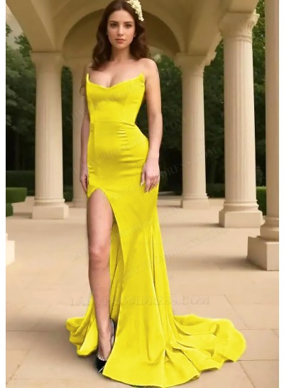Daffodil Strapless Side Slit Sheath Formal Prom Dresses