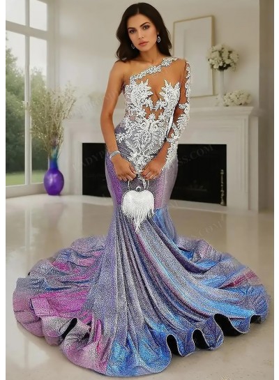 One-Shoulder Glitter Mermaid Prom Dresses with Appliques