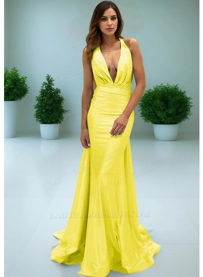 Daffodil Plunging Neck Backless Mermaid Evening Prom Dresses