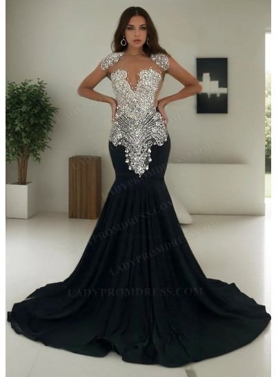 Black Mermaid Sequins Sleeveless Prom Dress with Beaded