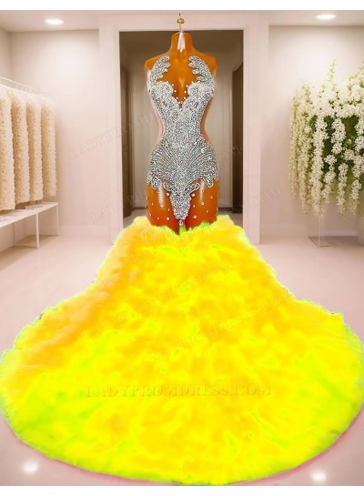 Daffodil Sheer Tulle Sequins Mermaid Multi-Layered Prom Dresses