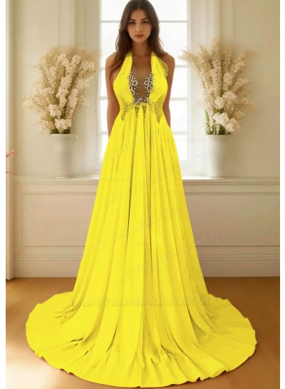 Daffodil A-line Halter Chiffon Waistline Flowy Prom Dresses