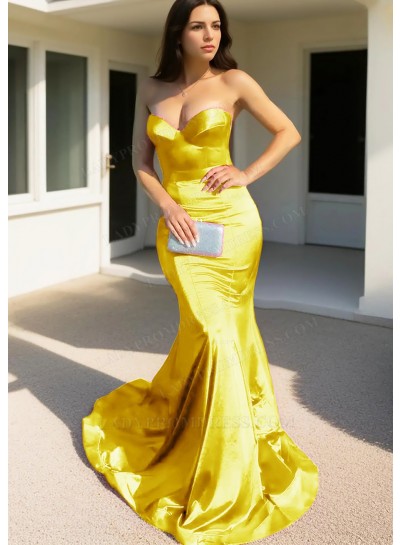 Daffodil Strapless Sweetheart Satin Mermaid Prom Dresses