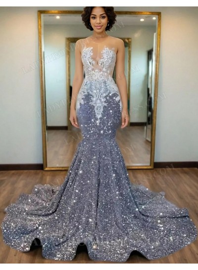 Silver Sequins Beaded Mermaid Prom Dresses 2025