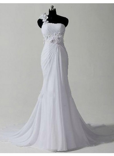 One Shoulder Chiffon Mermaid 2025 Chiffon Wedding Dresses With Flowers